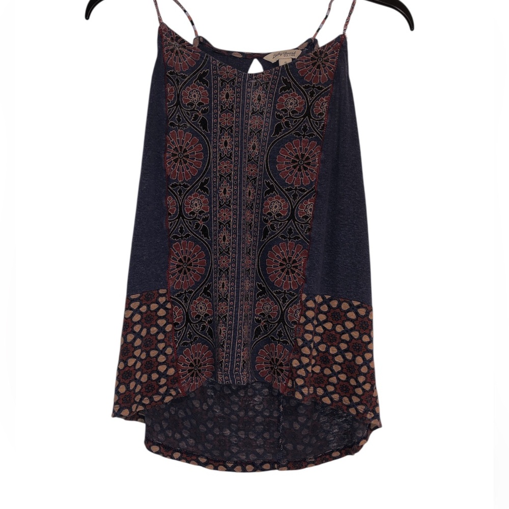 LUCKY BRAND Navy Brown Orange Woven Crop Top Women Small